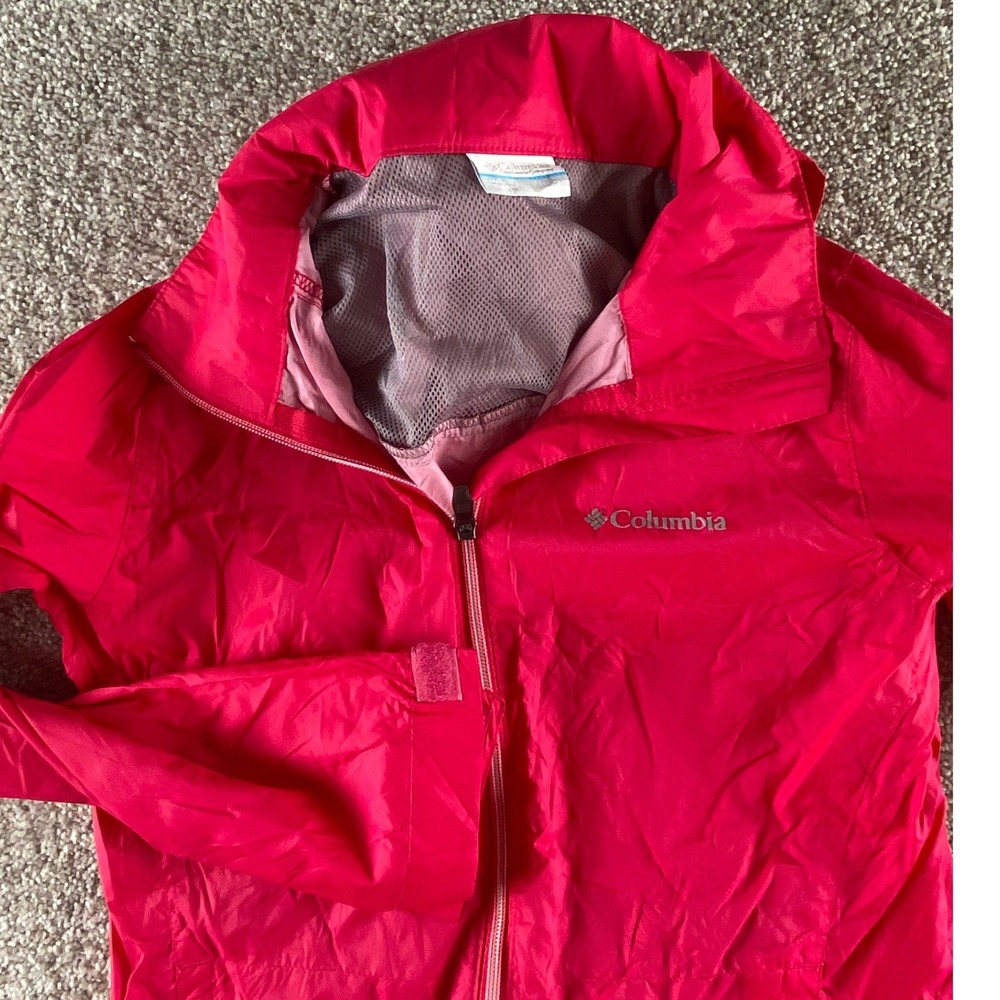 Columbia Women S Hot Pink Full Zip Windbreaker Jacket Mesh Lined Stowable Hood